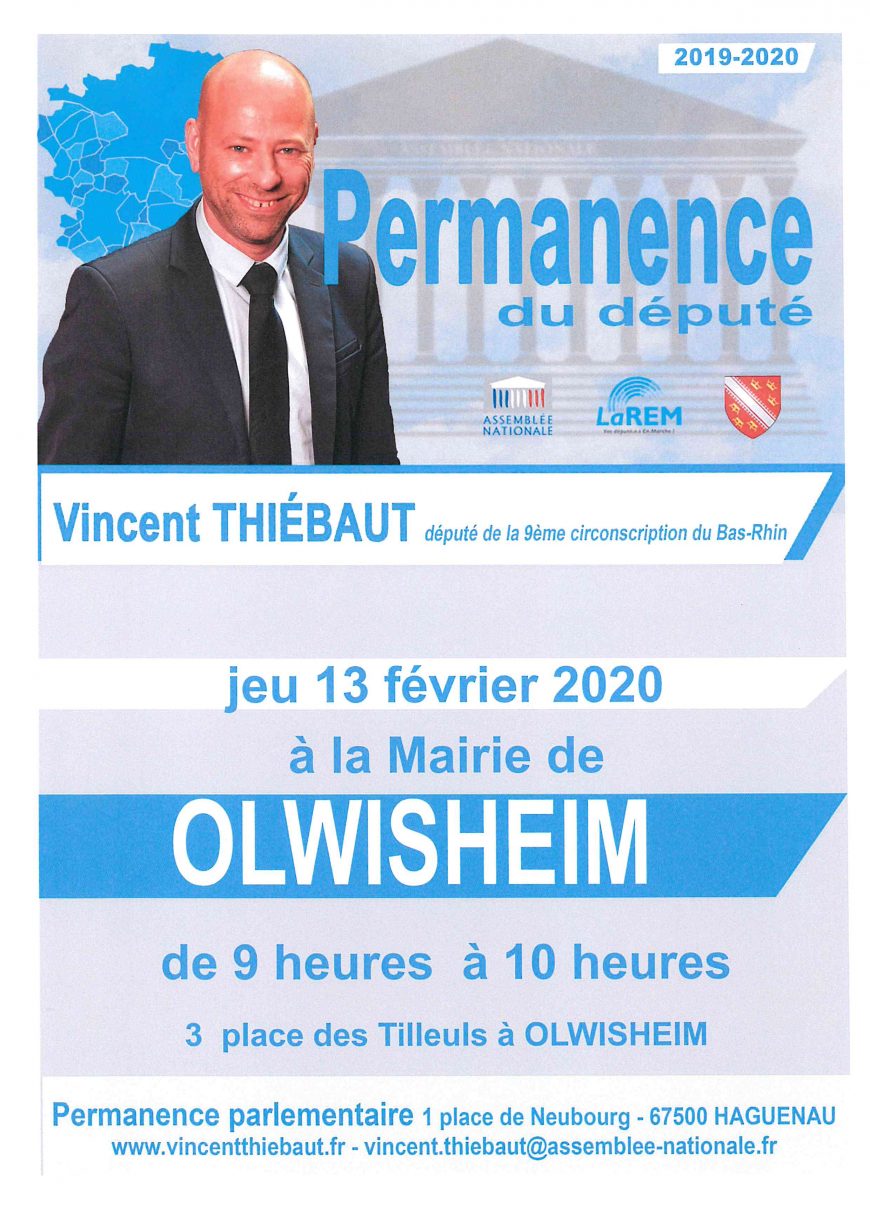 Permanence à Olwisheim de Monsieur le Député Vincent THIÉBAUT